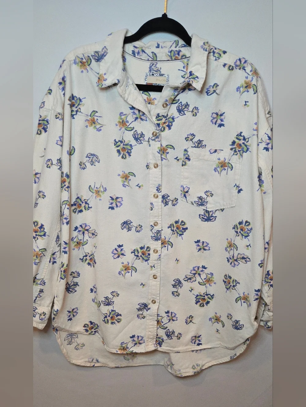 Anthropologie Pilcro Floral Oxford Tunic Button Up Cotton Linen Women's Large - Picture 2 of 6